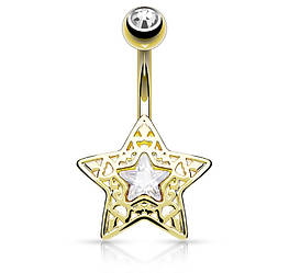 Пірсинг в пупок позолочений «Зірка» Spikes N16376-GDC