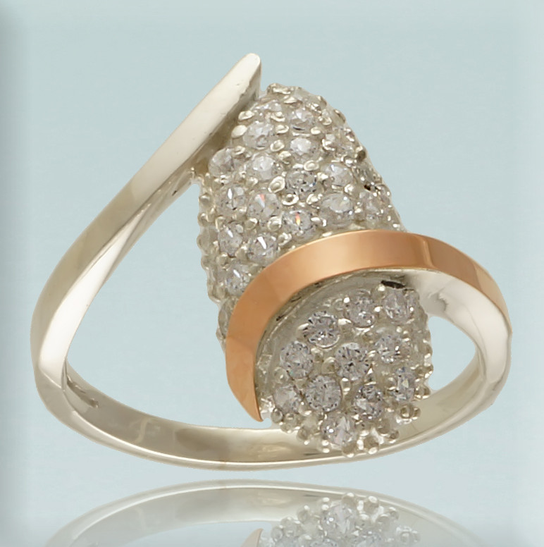 Серебряное кольцо 925 пробы с золотой вставкой "Альфа"
