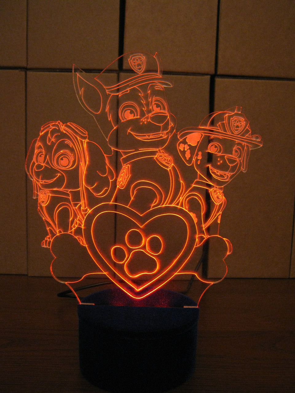 3d-світильник Щенячий патруль, 3д-нічник, кілька підсвічувань (на пульті), фото 1