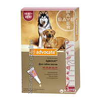 Краплі Адвокат для Собак на 10-25 кг (Advocate) від бліх і кліщів (3 піпетки по 2,5 мл)