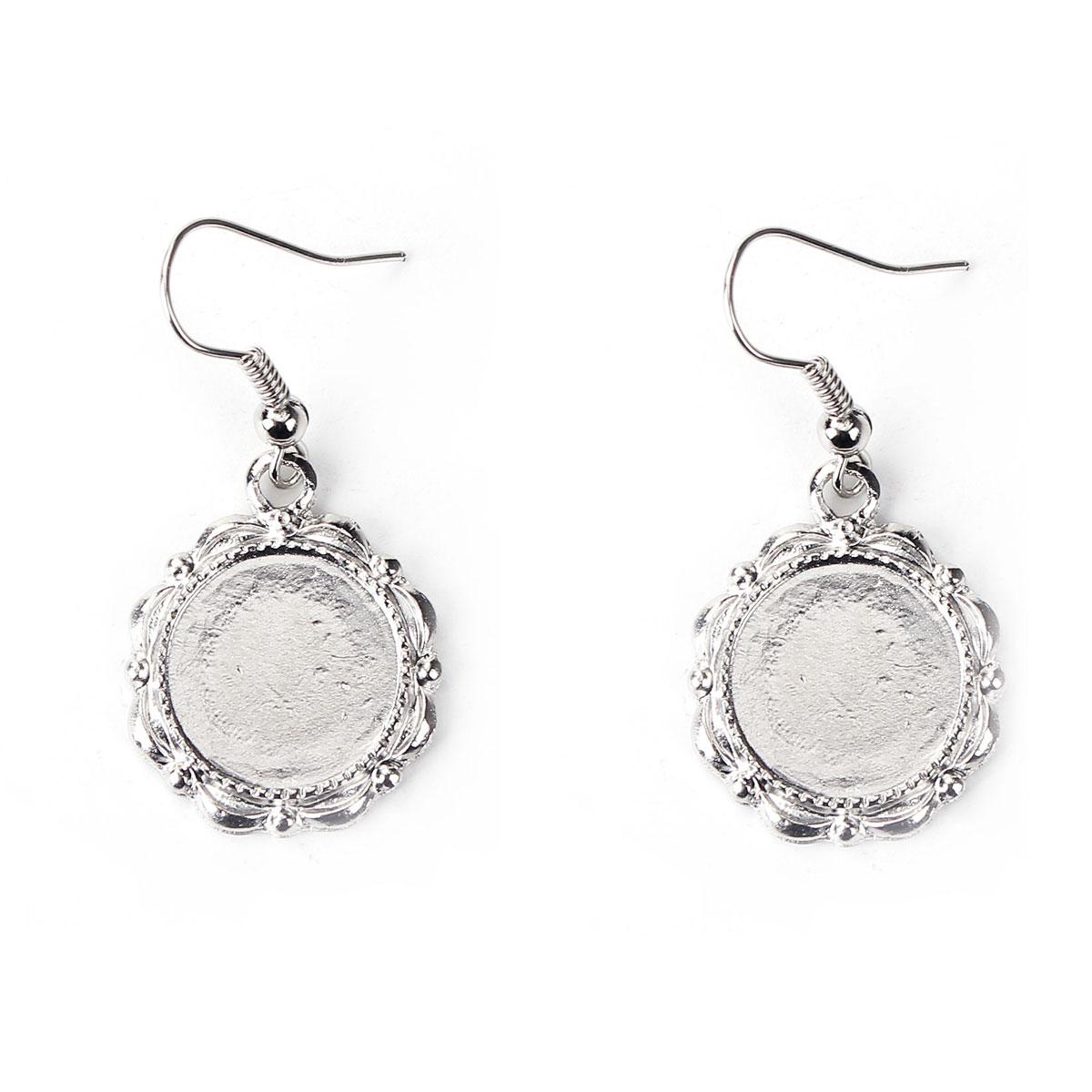 Сережки з основою під вставку, Цинковий сплав, Круглі, Вставка під 14 мм, 41 мм x 19 мм, Ціна за 1 шт.