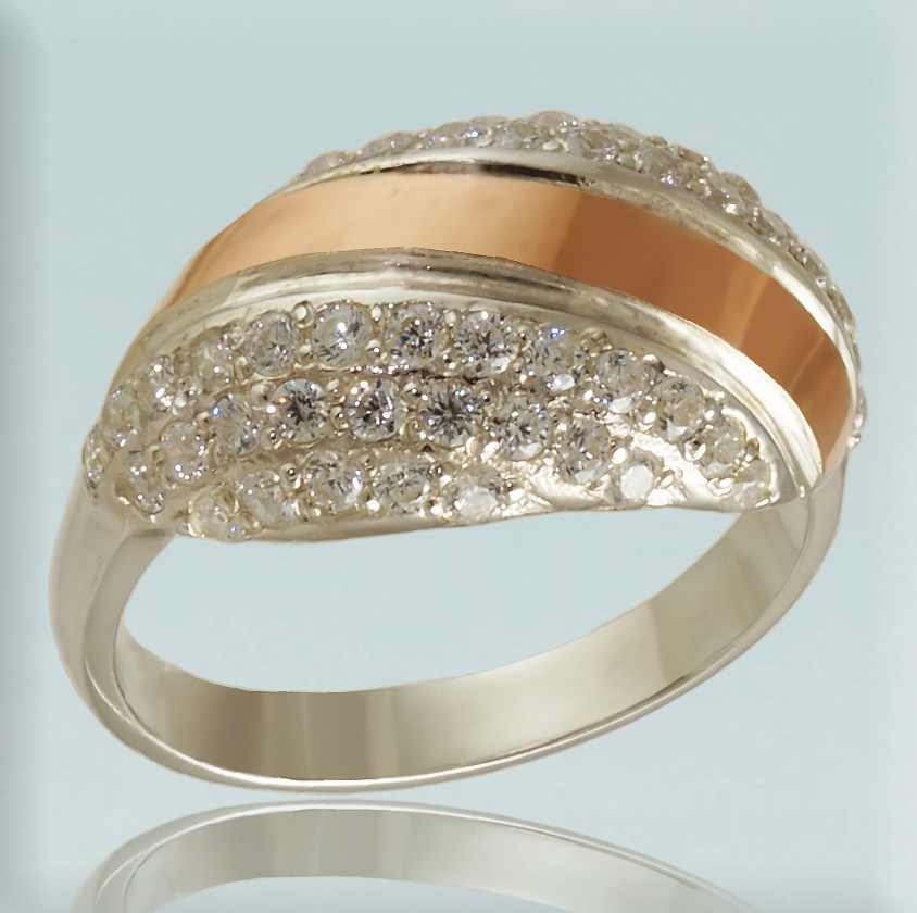 Серебряные кольца 925 пробы с золотыми вставками "Рассвет"