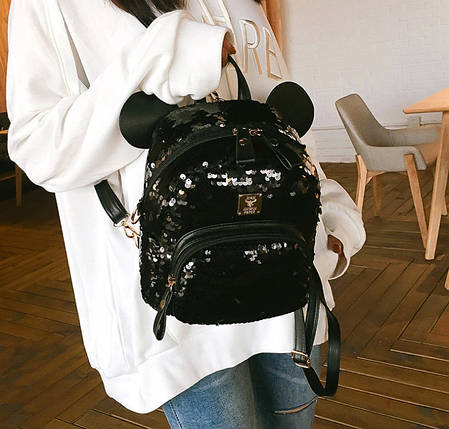 Рюкзак із паєтками та вушками ведмежати, фото 1