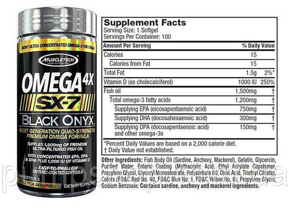 Омега-3 MuscleTech Omega 4X SX-7 Black Onyx 100 капс., фото 2