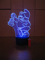 3d-светильник Гномик с фонарем, 3д-ночник, несколько подсветок (на батарейке), подарок маленькому ребенку