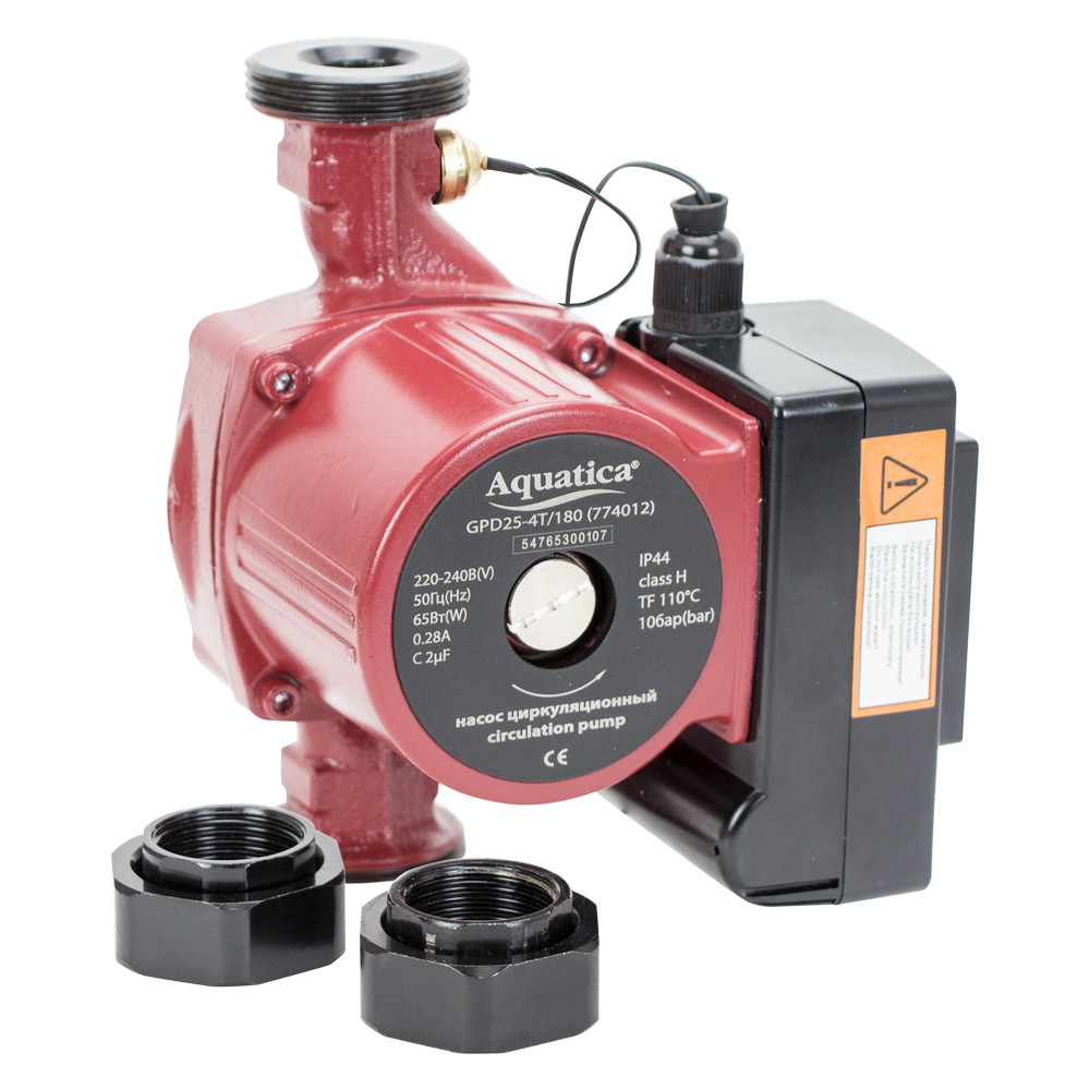 Насос циркуляц терморег 65Вт Hmax 4м Qmax 63л/хв Ø1½" 180мм + гайки Ø1" aquatica 774012