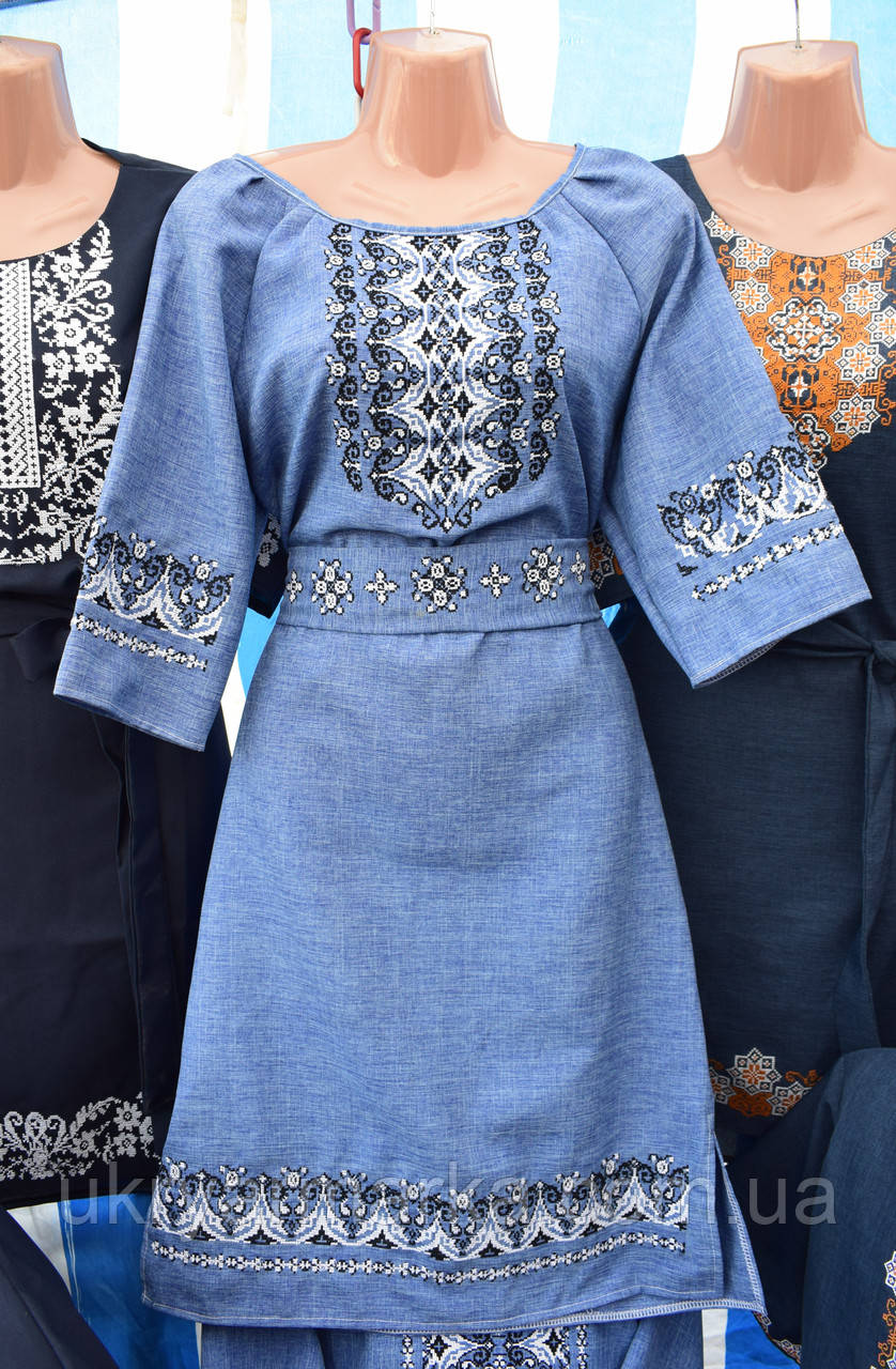 Джинсове вишите плаття  з лаконічним візерунком "Безмежність"