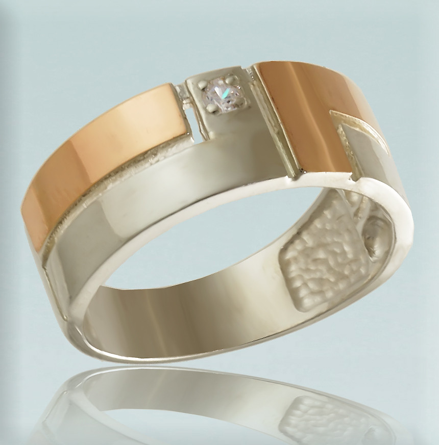 Серебряное кольцо 925 пробы с золотом "Геометрия" - фото 3 - id-p683093493