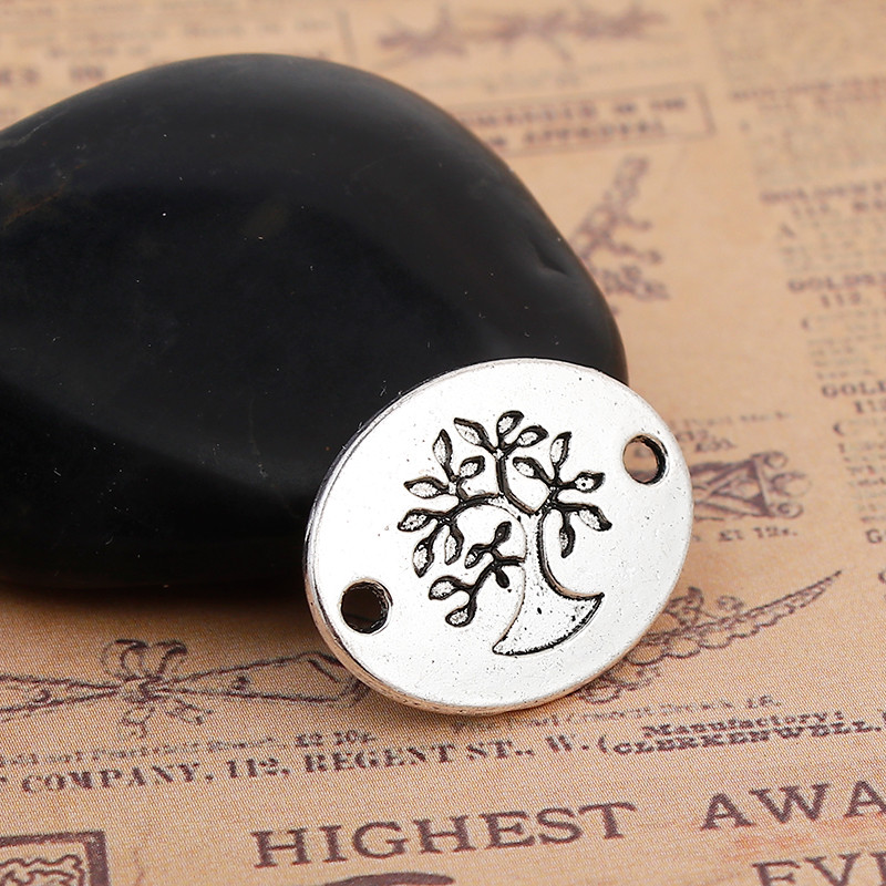 Конектор, Дерево, Овал, Цинковий сплав, Колір: Античне срібло, 22 мм x 17 мм