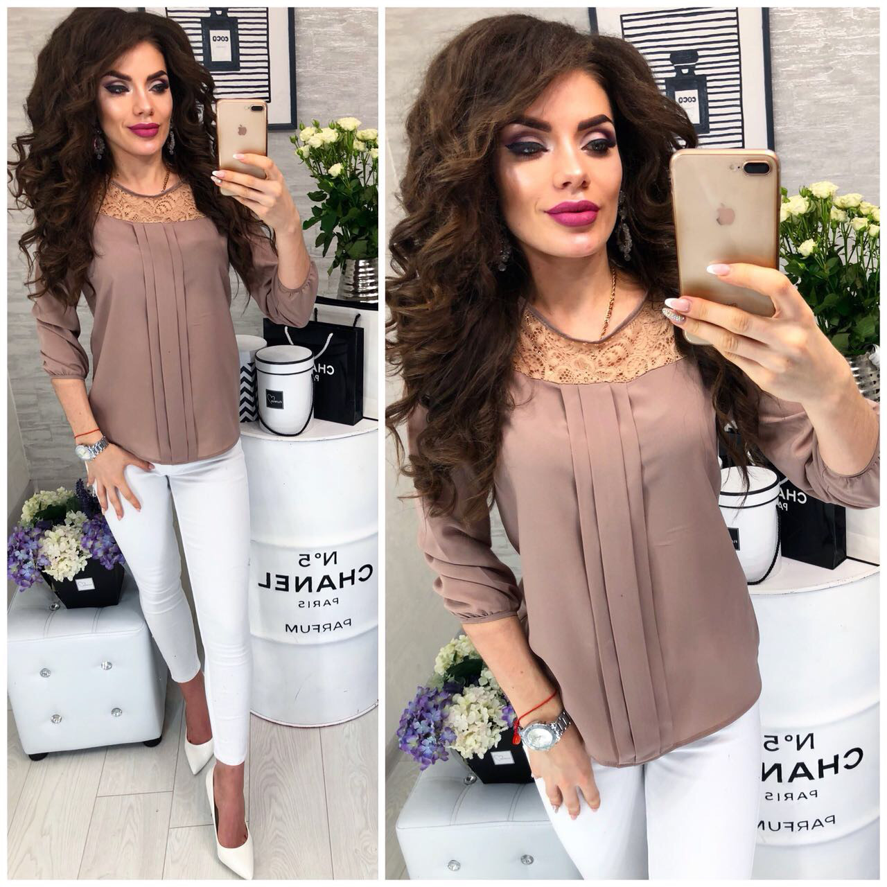 Блузка Кружевная Модель 793 Цвет Кофе с Молоком / Беж — Купить Недорого ...