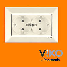 Розетка подвійна із заземленням VIKO Meridian Крем