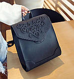 Рюкзак жіночий сумка міської матовий з орнаментом (чорний), фото 2