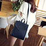 Рюкзак жіночий сумка міської матовий з орнаментом (чорний), фото 3