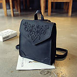 Рюкзак жіночий сумка міської матовий з орнаментом (чорний), фото 4