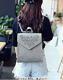 Рюкзак жіночий сумка міської матовий з орнаментом (сірий), фото 3