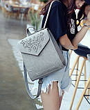 Рюкзак жіночий сумка міської матовий з орнаментом (сірий), фото 4