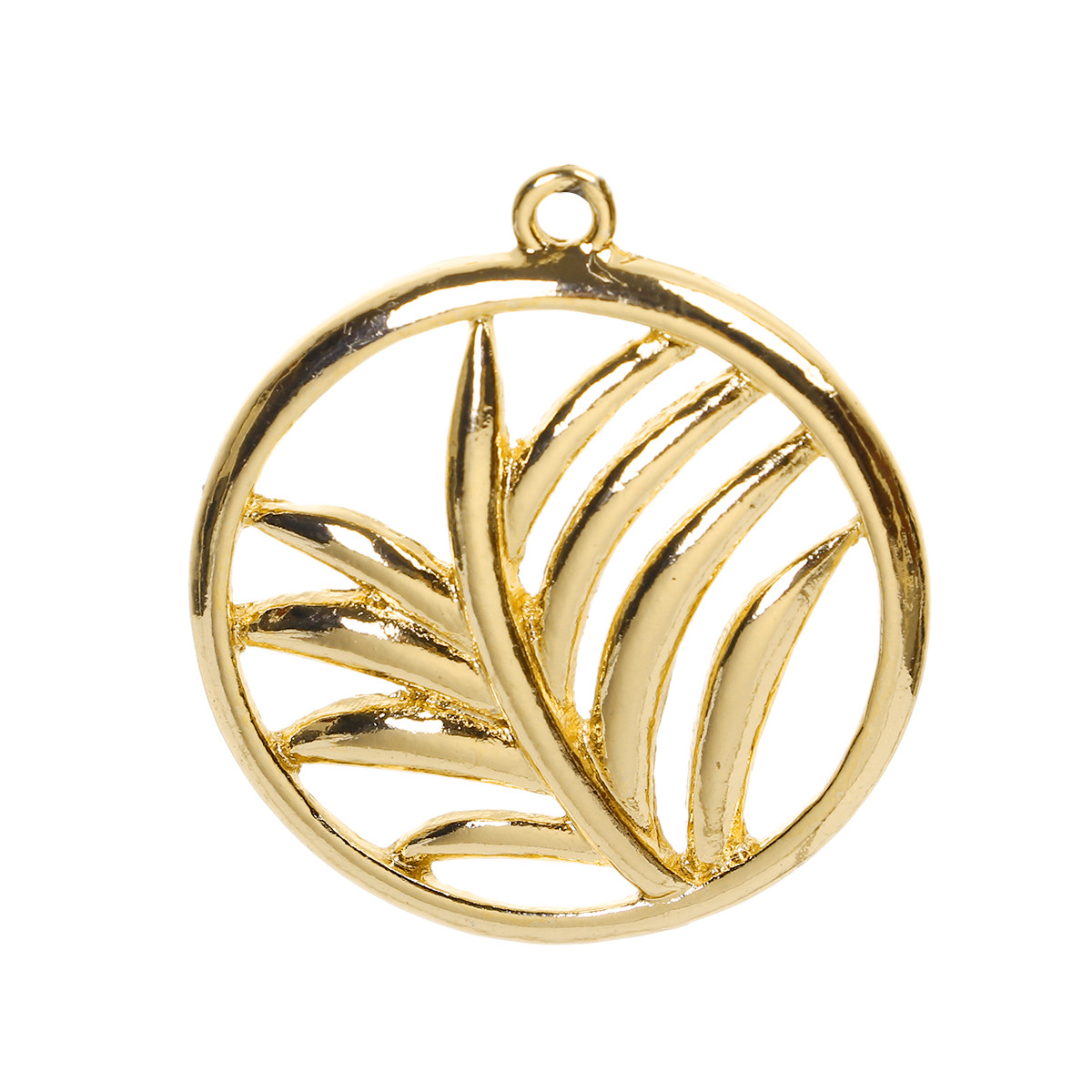 Підвіски металеві FInding Кулон круглий листочок пальми Золотистий 33 мм x 29 мм, фото 1