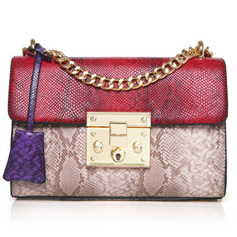 Сумка жіноча під рептилію з замочком (червона), фото 1