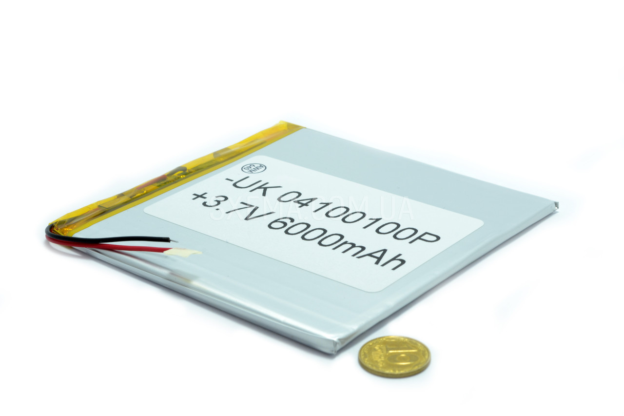 Акумулятор літієво-полімерний універсальний 04100100 (Li-Pol 3.7 В 6000 мА·год), (100*100*4 мм)
