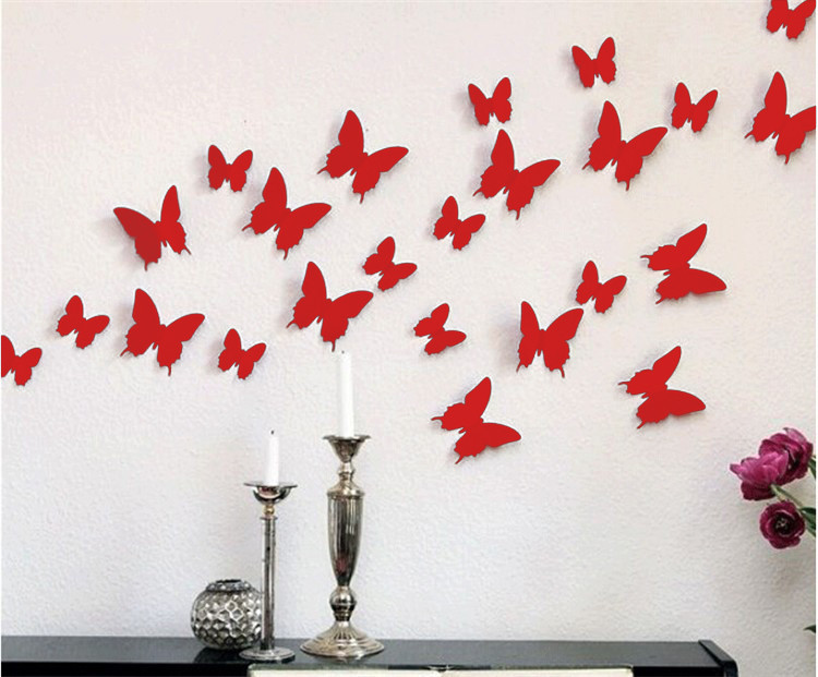 3D бабочки наклейки 12 шт красные 50-120 мм - фото 1 - id-p669712500