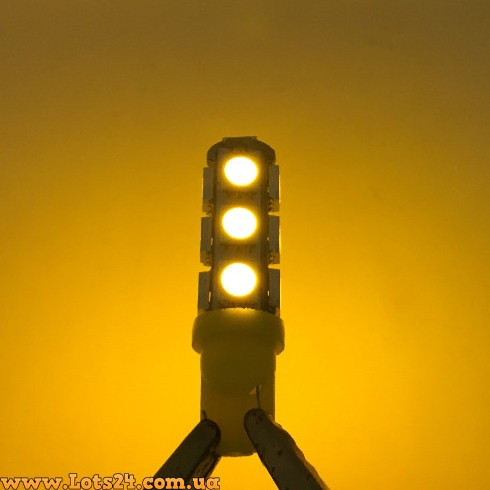 2шт Авто-лампы T10 13 LED W5W с 5 цветов светодиодные лампочки на автомобиль Желтый - фото 1 - id-p693925131
