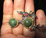 Срібна брошка з жадеїтом і гранатами ": Зелені ягоди", фото 3