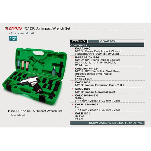 Гайковерт пневматический с набором головок TOPTUL 1/2" 27ед. GDAI2703 - фото 2 - id-p862829