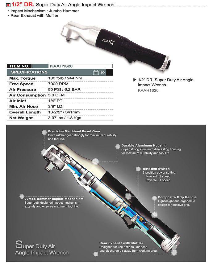 Пневмотрещетка усиленная 1/2" TOPTUL 244N/m 700об/мин KAAH1620 - фото 2 - id-p68109364