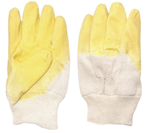 Перчатка стекольщика тканевая покрытая рифленым латексом на ладони (желтая) (ящик 120 пар) Intertool - фото 1 - id-p953029