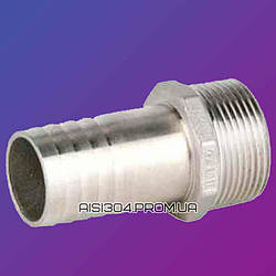 Штуцер шланговий під різьбу нержавіючий 1 1/2*40 мм AISI 304