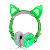 Навушники LINX R107W Навушники з котячими вушками LED Зелені (SUN0478)