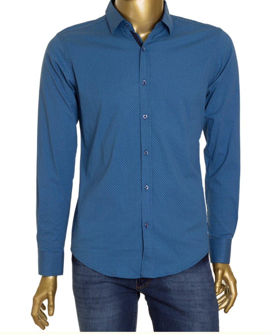 Сорочка чоловіча класична гудзики у дрібну точку синя, фото 1