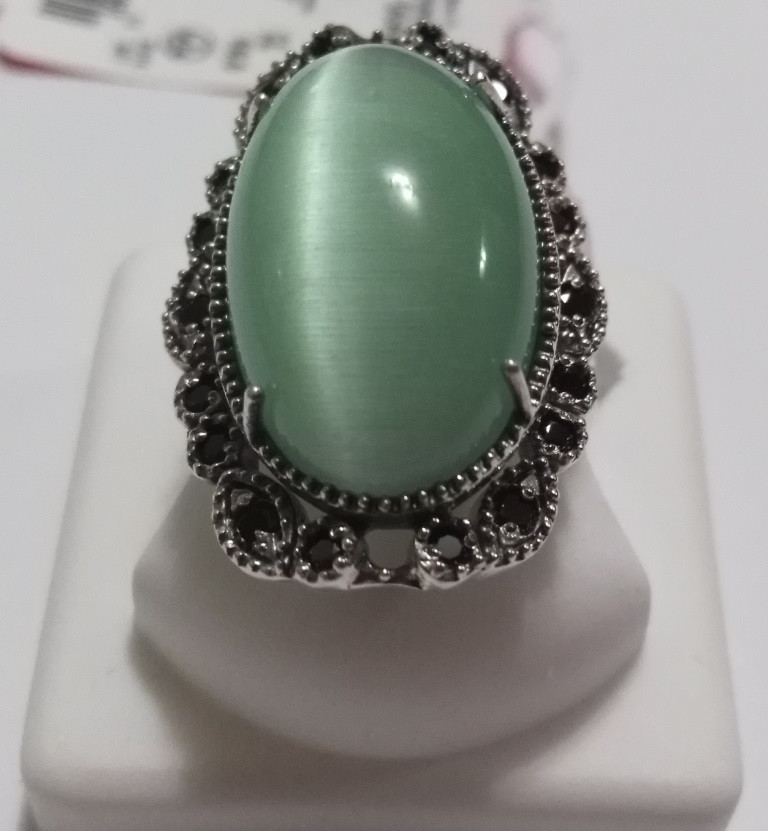 Комплект Луиза из серебра с зеленым улекситом кошачий глаз - фото 3 - id-p694233125