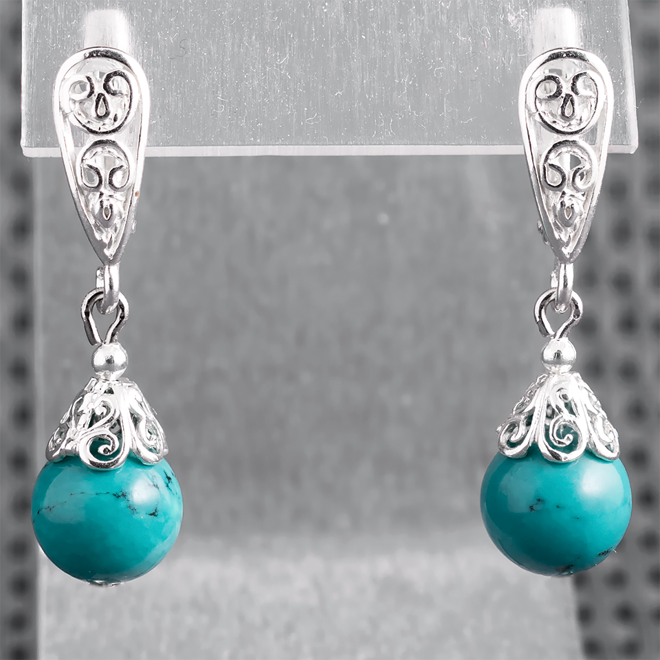 Бірюза, Ø10 мм., срібло, сережки, 326СРБ