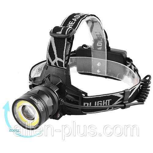 Налобний ліхтар акумуляторний Police 12V C861-T6+COB, zoom, 2х18650, ЗУ 12V/220V