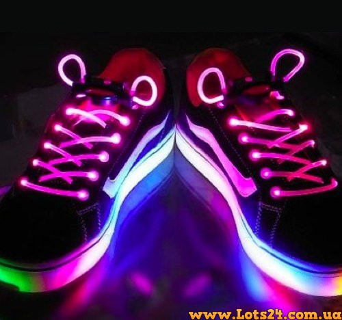 Сяйні шнурки для взуття рожеві LED + батарейки CR2032