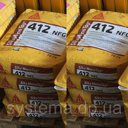 Sika® MonoTop®-412NFG - Ремонтний розчин для структурного ремонту з інгібітором корозії, 25 кг, фото 1