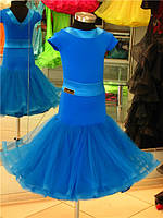 Платье для бальных танцев-бейсик. El.Blue- fat N из тканей фирм «Chrisanne» и «DSI» (Великобритания) .