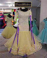 Платье-стандарт для бальных танцев (юниоры-1-2). Sassy-yellow -fat из тканей фирм «Chrisanne» и «DSI» (Великоб