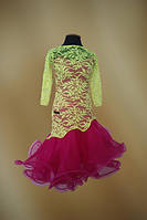 Плаття для бальних танців - юніори латіна 1-2 Yellow - Fl.Red guip - geo
