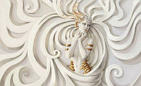 Фотообои 3д Барельеф в интерьере 368х254 см Скульптура девушки с золотыми украшениями (3043P8)+клей