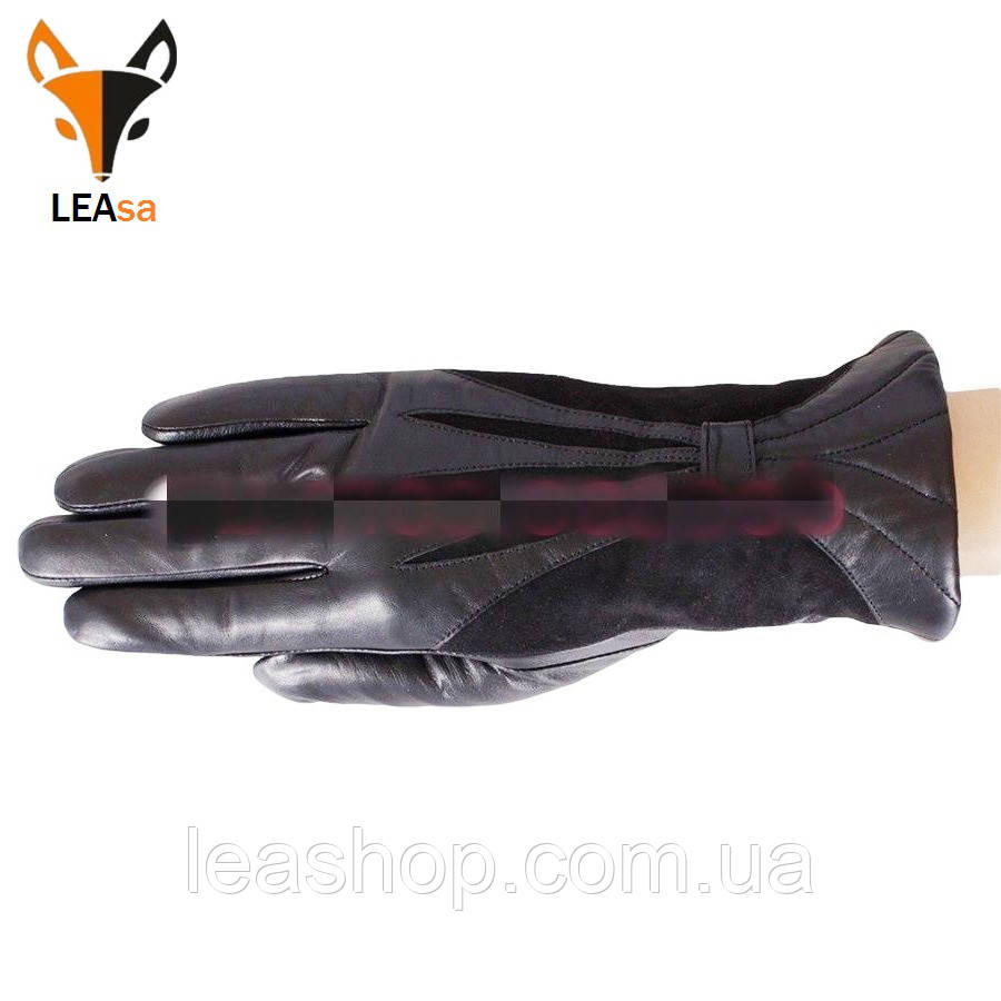 Женские кожаные перчатки с замшевыми вставками - фото 5 - id-p694927085