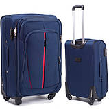 Чемодан дорожній Wings 1706 тканевий на 4 колесах великий темно синій, фото 4