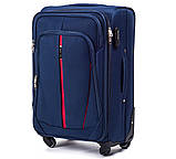 Чемодан дорожній Wings 1706 тканевий на 4 колесах великий темно синій, фото 2