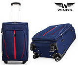 Чемодан дорожній Wings 1706 тканевий на 4 колесах великий темно синій, фото 9