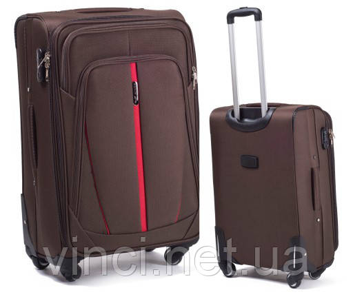 Чемодан дорожній Wings 1706 тканевий на 4 колесах великий темно коричневий, фото 1