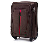 Чемодан дорожній Wings 1706 тканевий на 4 колесах великий темно коричневий, фото 2