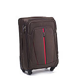 Чемодан дорожній Wings 1706 тканевий на 4 колесах великий темно коричневий, фото 4