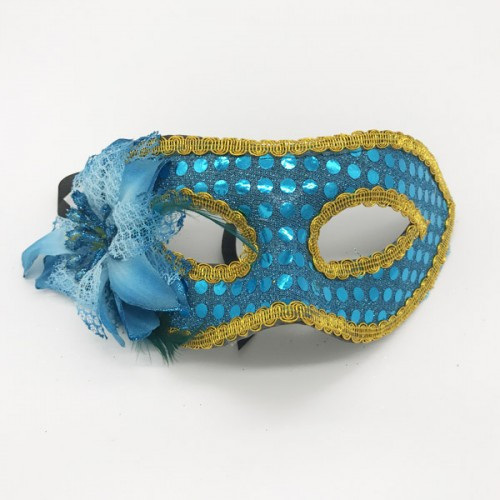 Карнавальна маска пластик із квіткою та паєтками Колір блакитний.