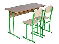 Комплект стол ученический 2-месный с полкой, № 6 + стул полоз, №6.